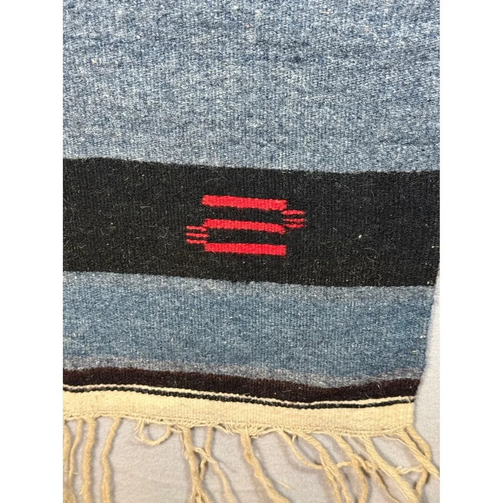 Southwestern Chimayo Handwoven Wool Rug Grey Red Geometric Tribal Wall Hanging